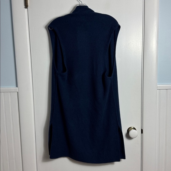 Halogen 100% Cashmere Open Front Short Sleeve Duster Cardigan Vest Navy Blue - Picture 4 of 4